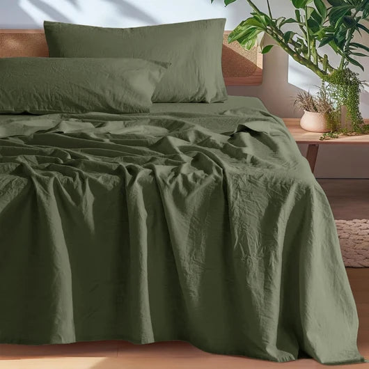 Natural European Linen Sheets — Green